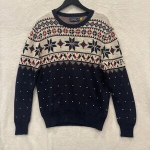 Polo Ralph Lauren Men Cotton Snowflake Fair Isle Print Pullover Sweater Size M